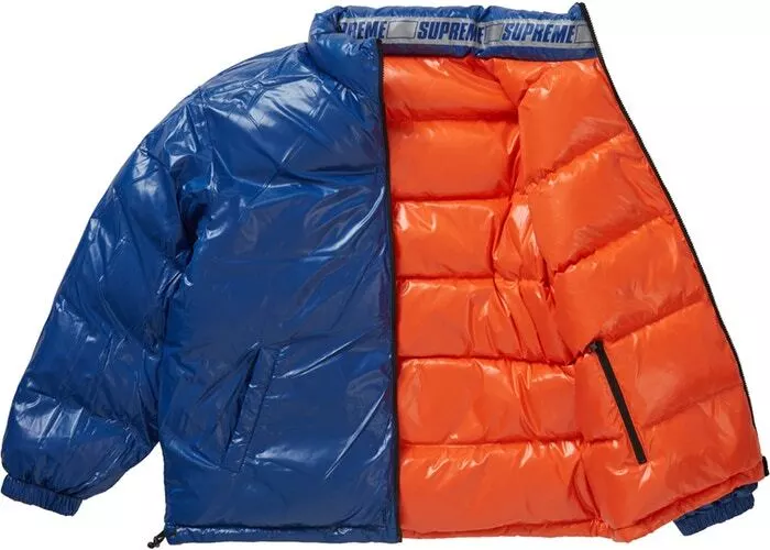 Veste en nylon gonflé réversible brillant SS2020 en bleu 100 % authentique