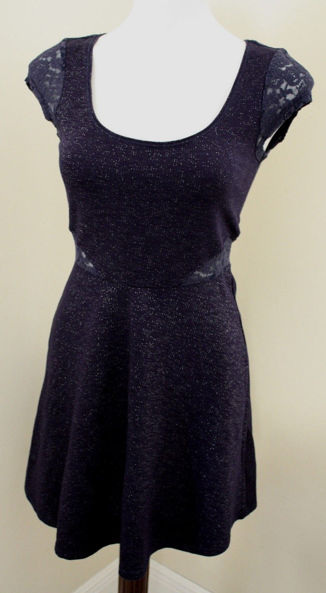 american eagle navy blue dress Outfitters HolidayLace Inserts Sparkly Womens XS floral blue