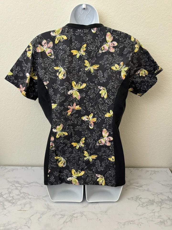Cherokee Womens S Flexibles Scrub Top Nurse Work Uniform Butterfly Pattern P - Image 4 of 4