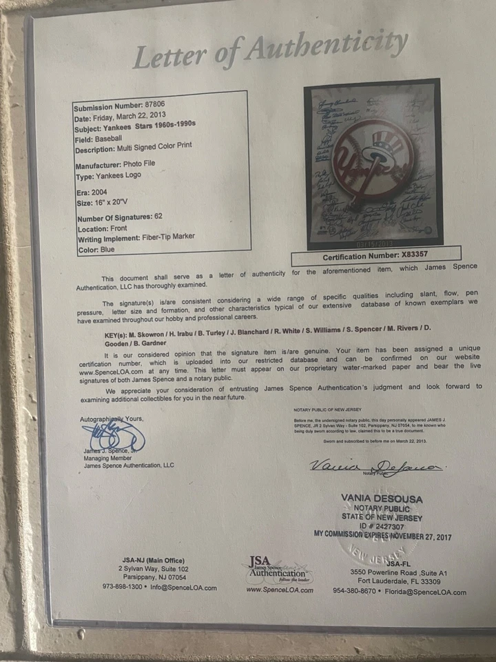 Framed Yankees Stars players from 1960s-1990s 62 signatures Color Print 16x20  - Image 3 of 4