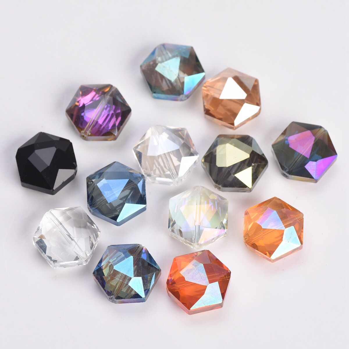 10pcs 12/16/20/24mm Hexagon Faceted Crystal Glass Loose Beads For