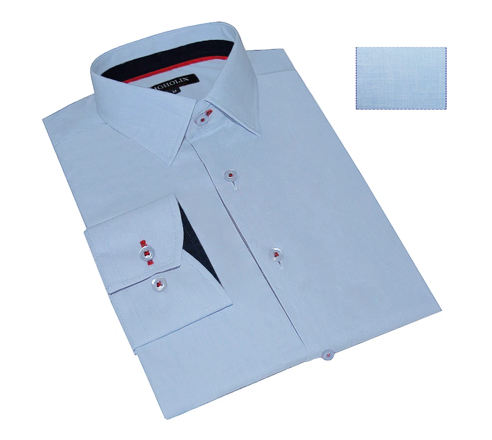 Ugholin Camicia Uomo Slim Fit Cotone Casual Manica Lunga Celeste - Immagine 3 di 4