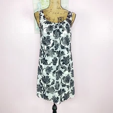 WHBM  Dress Women 4 White Black Floral Damask Sheath Sheer Overlay Sleeveless