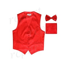 New Vesuvio Napoli Men paisley Tuxedo Vest Waistcoat Bowtie Hankie Red formal