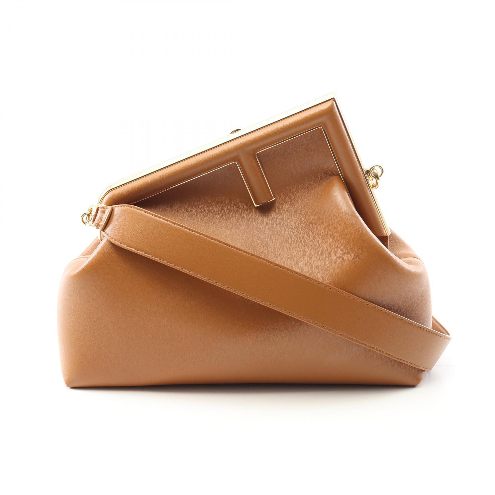 FENDI First Medium Brown Leather Shoulder Clutch Bag for Women Pre-Owned