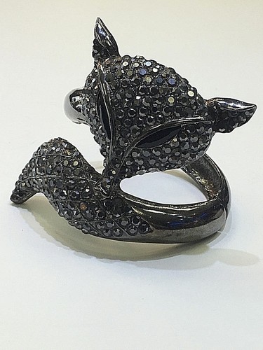 FOX WOMEN'S BIG BANGLE CUFF BRACELET SPARKLING BLACK SWAROVSKI FASHION STONES - Picture 5 of 5