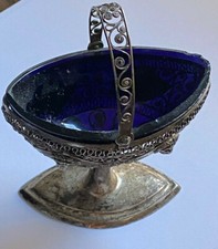 Henkelk&ouml;rbchen 800er Silber mit Glaseinsatz blau - Frankreich Besancon um 1820