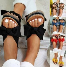 LADIES WOMENS FLATFORM SUMMER BOW SLIDERS SLIP ON MULE FASHION SANDALS SHOES SZ