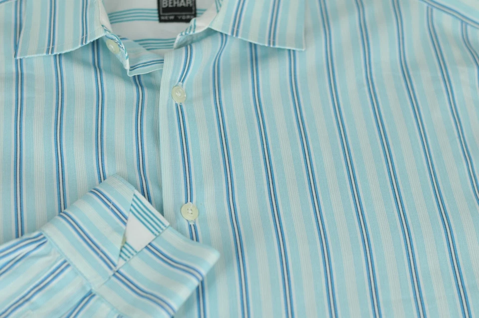 Camisa informal de algodón a rayas azules y blancas Ike Behar para niño L grande Foto 3 de 4