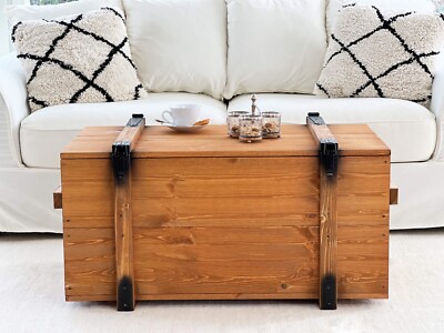 Coffre Table Basse Uncle Joe's Bois Massif Vintage Shabby Chic - Rangement