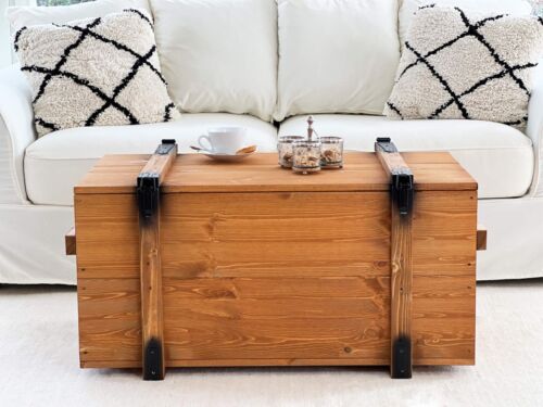 Cofre mesa de centro madera maciza mesa de salón cofre caja vintage shabby M - Imagen 1 de 7