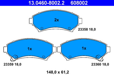 ATE 13.0460-8002.2 Bremsbelagsatz, Scheibenbremse für CHEVROLET,OPEL,PONTIAC,VAU