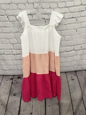 BiBi Women’s Color Block Tiered Dress, White Blush And Hot Pink, Size M
