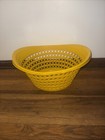 Vintage Yellow Laundry Basket Carrying Handles Oval Shape Circle Pattern MCM