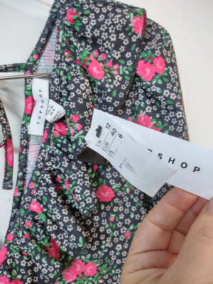 TopShop NWT WM 8 Black Pink Floral Mini Dress Ruffles Roses Romantic Boho |  eBay