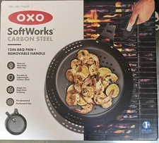 OXO 12 in pre seasoned Carbon steel BBQ pan removable handle non stick with use