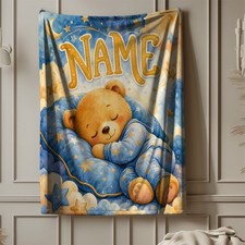 Sleeping Teddy Bear Personalized Coral Fleece Blanket
