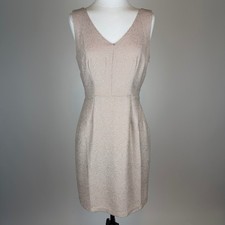 Forever 21 Beige Gold Metallic Cut Out Back Sheath Mini Dress Medium Cocktail
