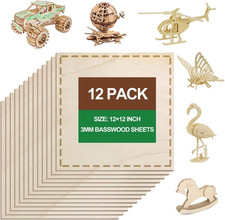 12 Pack Basswood Sheets 12"X12"X1/8", 3Mm Basswood for Laser Cutting, Wood for L