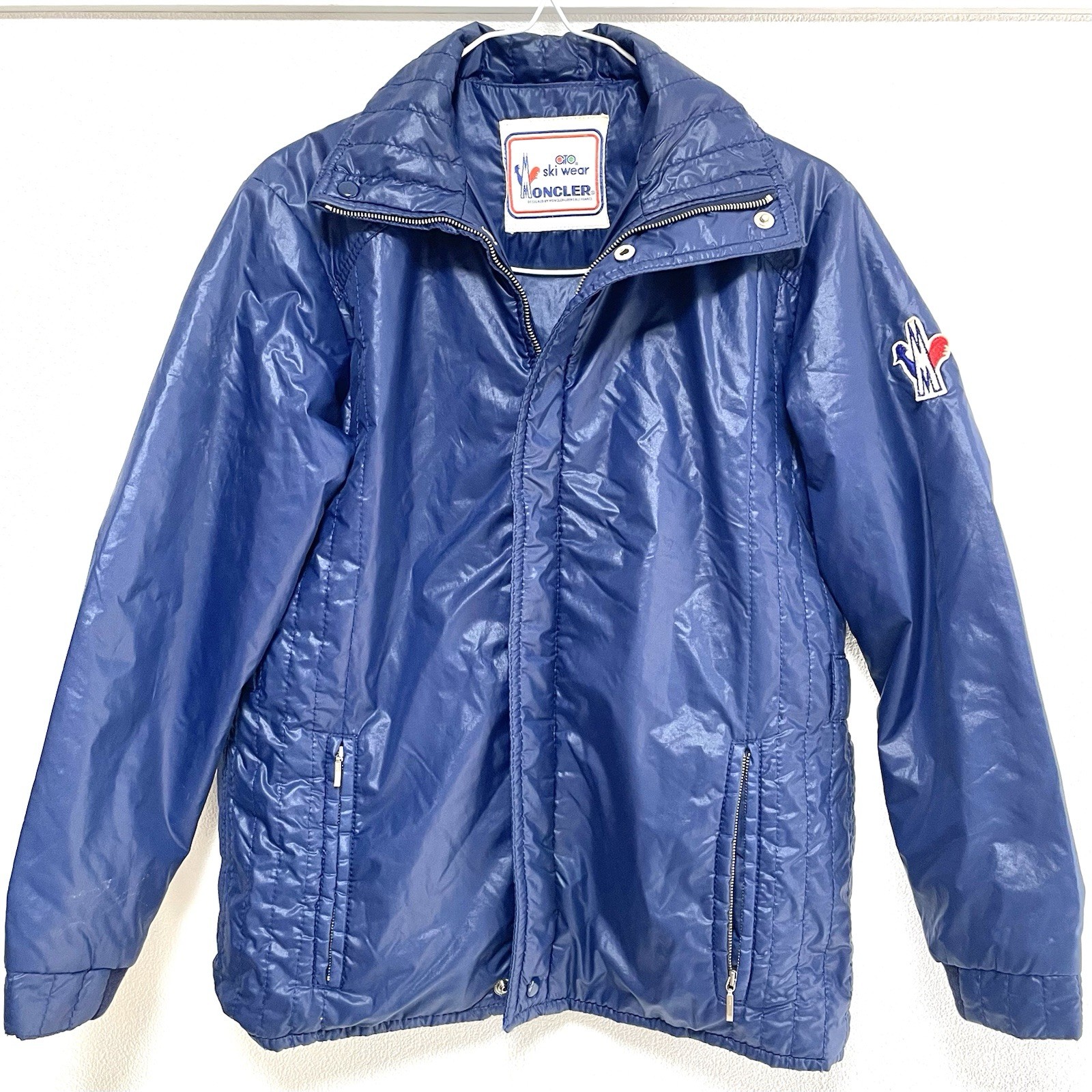 Authentic Vintage MONCLER Original Down Jacket Ski Wear Blue Nylon Woman 80s S/M