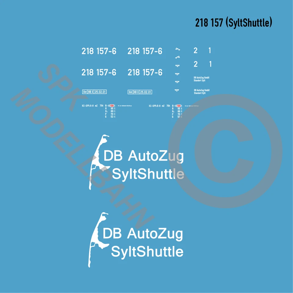SPK MODELLBAHN 218 157 DB AutoZug SyltShuttle BR 218 Diesellok H0-Decals Epoche 5