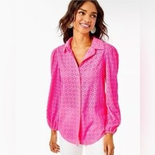 Camicetta Lilly Pulitzer occhielli rosa donna taglia M brezza bottoni isola top nuova