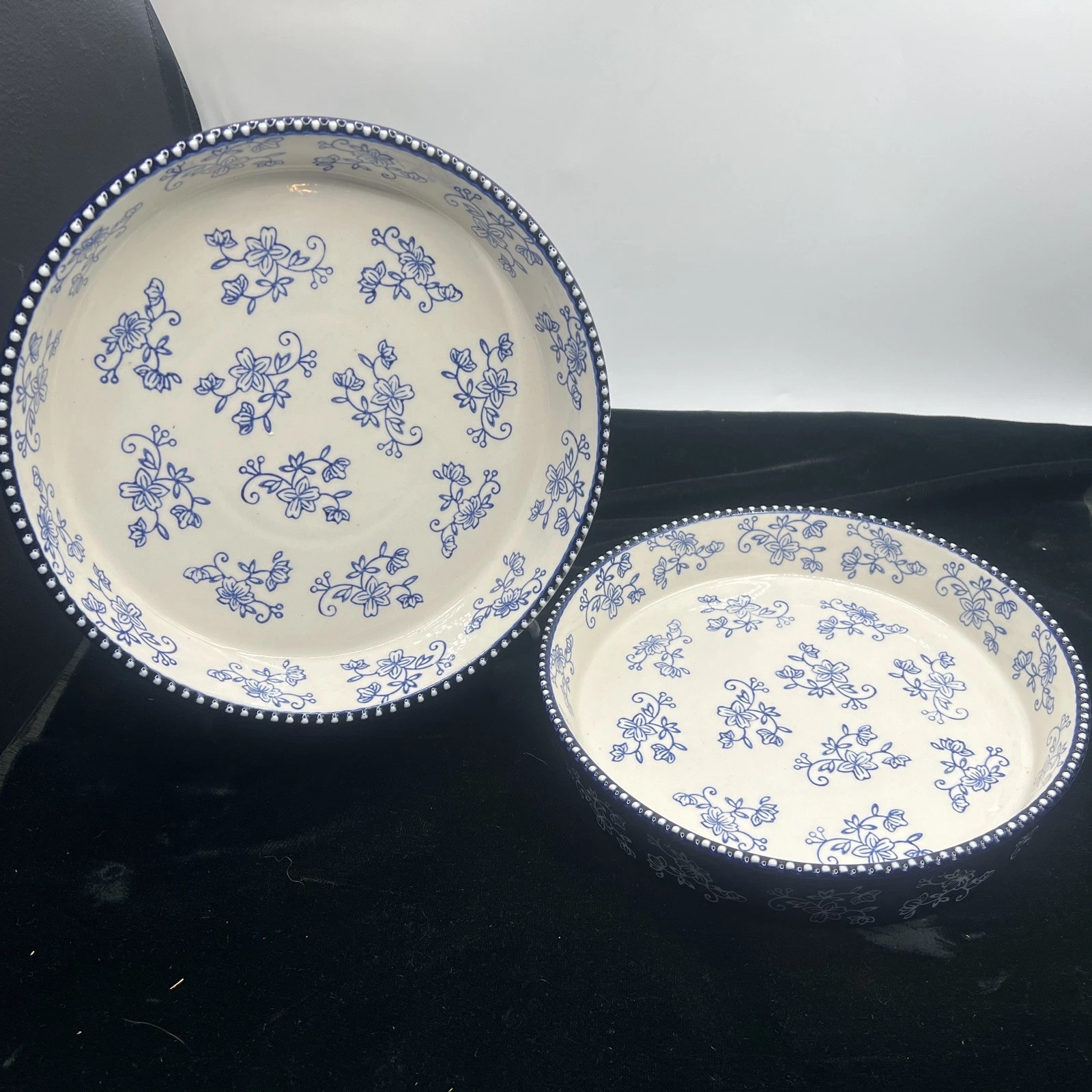 Temp-tations By Tara Floral Lace Cobalt Blue Pie Plate Ovenware 9" Round Ceramic