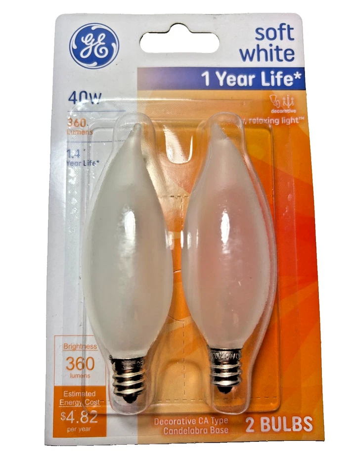 8 GE Lighting Soft White 40w Candelabra Decorative Cozy Light Bulbs E12 Base - Image 2 of 4