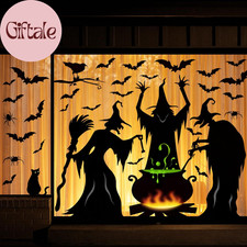 Halloween Decorations Window Clings Decor, Extra Large 3 Witches with Black Cat