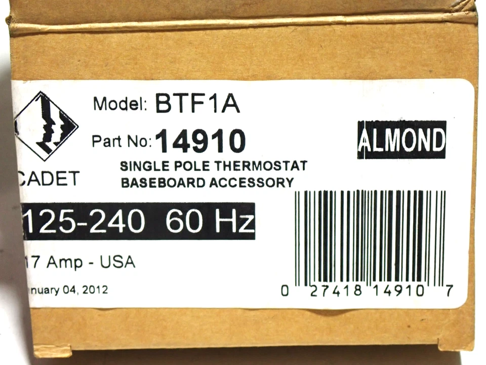 Baseboard Thermostat 125-240 60 Hz 17 Amp Model BTF1A Almond Single Pole NEW - Image 4 of 4