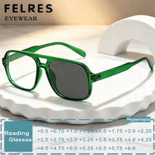 Unisex Retro Oval Photochromic Reading Glasses Double Bridge Presbyopic Glasses