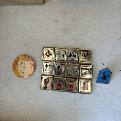 BOY SCOUTS OF AMERICA LOT OF 12 BRASS BELT LOOP SLIDE MERIT BADGE AWARDS