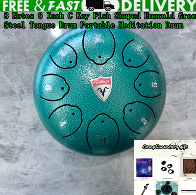 6'' 8 Note C Key Fish Shape Emerald Green Steel Tongue Drum Yoga Handpan Percussi