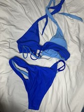 Women's Large Wrap Around Trendy Blue Bikini Two Piece Swim Suit Set Summer