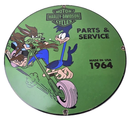 Vintage Harley Davidson Motorcycles Sign - Road Runner Porcelain Gas Pump Sign