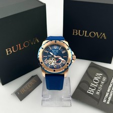 Bulova Marine Star 98A227 Men's Automatic 44mm Rose Gold Blue Dial 200M
