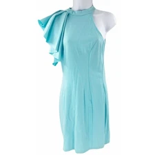 Love...Ady Womens Dress Size L Green Mock Neck Ruffle Bodycon Y2K Colorway STAIN
