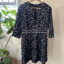 Banana Republic Navy Blue 3/4 Sleeve V Neck Floral Dress, Size 4