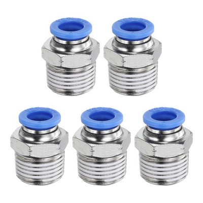5 Stück Push To Connect Fitting 8mm x 3/8'' Gewinde Messing Gerade Kupplung Blau
