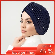 Indian Women Pleated Hijab Hat Muslim African Head Wrap Chemo Cap Bonnet Turban
