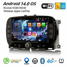 64GB Android 14 CarPlay Autoradio 8-Kern GPS DAB+ USB 4G Fiat 500/500C/500S/500E