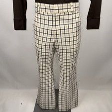 Mayer Pants 1960s Disco Wide Flare Leg Leisure Suit Plaid MCM Nik Vtg Mens 35 31