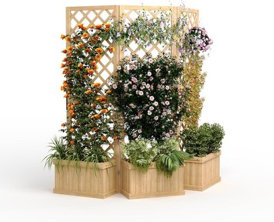 3-Panel Cedar Privacy Screen with Planter Box & Drain Holes for Patio & Backyard