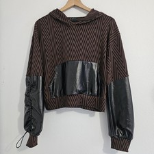 Noli Yoga Vienna Brown And Black Faux Leather Hoodie Women's Size Medium