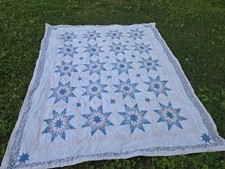 Vintage Cottage Core, Star, Handmade Quilt. Queen Size.93x77