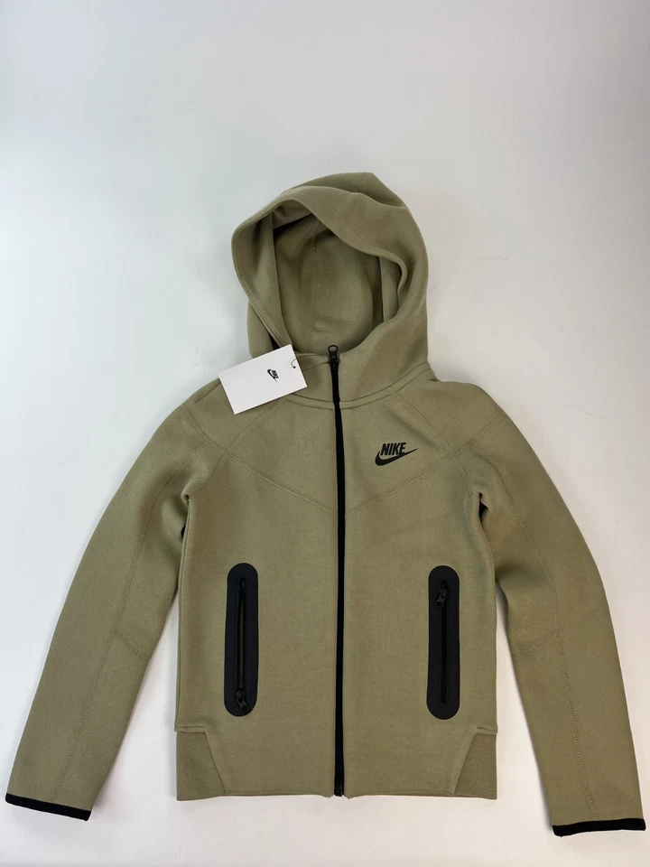 Nike Kids Sportswear Tech Fleece Neutral Olive Full-Zip Hoodie FD3285-276 Sz XS - Image 2 of 4