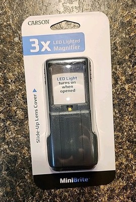 Carson MiniBrite 3x Magnifier Power LED Lighted protective Slide up lens cover