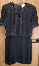 Very Vintage Mark & John Gopal 100% Silk Beaded Dress Sz M New Years Holidays