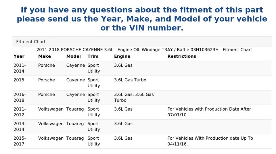 Porsche Cayenne 2011-2018 3,6 L - Bandeja de viento de aceite de motor / deflector 03H103623H Foto 4 de 4