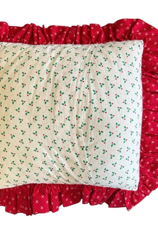 Vintage Homemade Christmas Patchwork Pillow Holly Red Green  Bow Grandma Core - Image 2 of 4